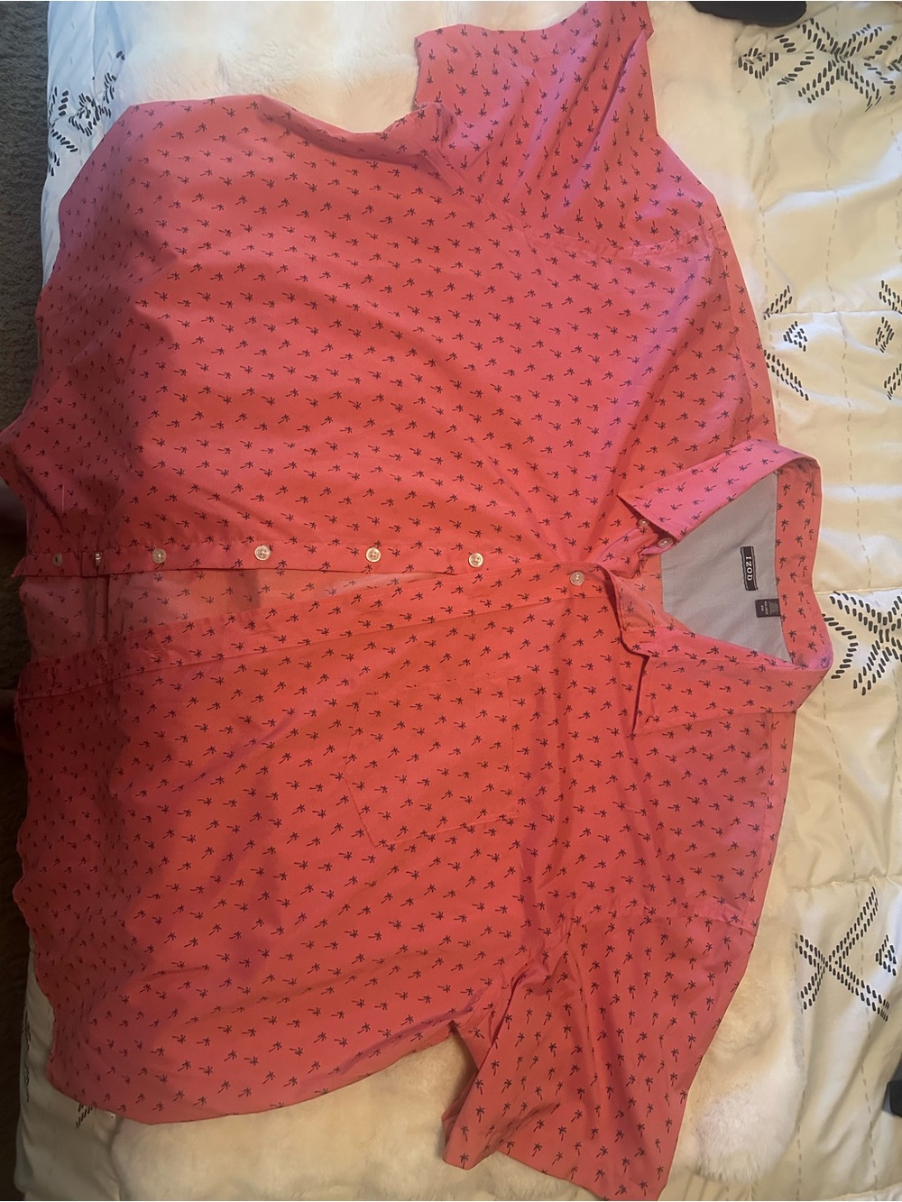 Izod Coral/Pink Short-Sleeve Button-Up Shirt with Mini Palm Print